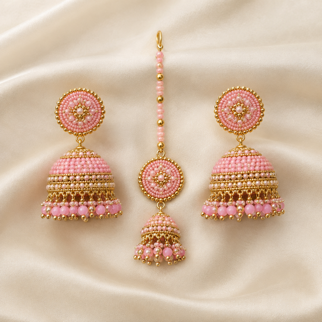Chandbali Earrings & Maang Tikka