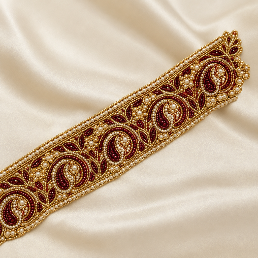 Handmade Zari & Bead Border Lace